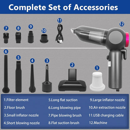 Car Vacuum，Handheld Car Vacuum Cleaner Cordless，20000Pa Vacuum Portable Cordless Powerful 120W Brushless Motor & 60 Min Runtime, 6-In-1 Portable (6000Mah Battery)